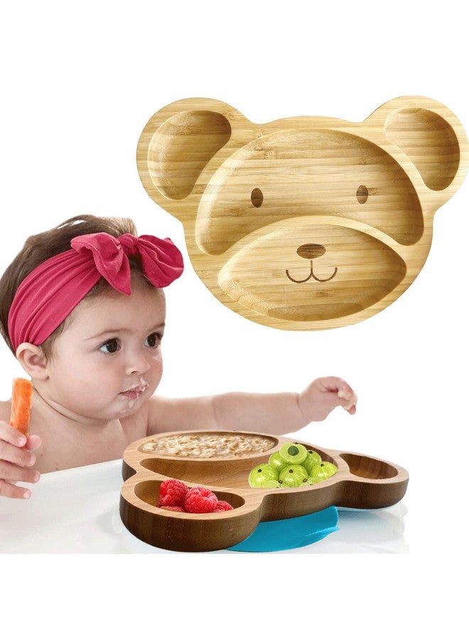 Linda's Essentials Bamboo Plates for Kids - Baby & Toddler Plates with Suction for Feeding & Weaning, Eco-Friendly Bear Design Promotes Self-Feeding, Ideal for Busy Moms & Dads, Sturdy & BPA-Free (Blue) - Image 1
