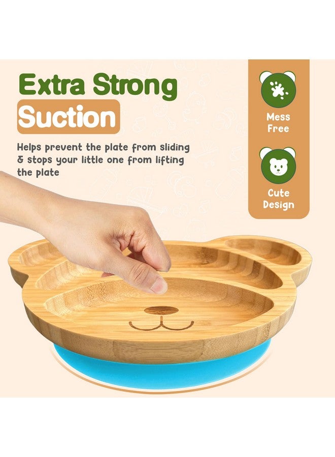 Linda's Essentials Bamboo Plates for Kids - Baby & Toddler Plates with Suction for Feeding & Weaning, Eco-Friendly Bear Design Promotes Self-Feeding, Ideal for Busy Moms & Dads, Sturdy & BPA-Free (Blue) - Image 2