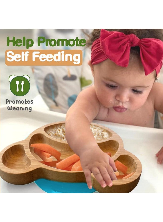 Linda's Essentials Bamboo Plates for Kids - Baby & Toddler Plates with Suction for Feeding & Weaning, Eco-Friendly Bear Design Promotes Self-Feeding, Ideal for Busy Moms & Dads, Sturdy & BPA-Free (Blue) - Image 4