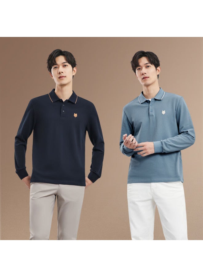 Seven Wolves Men's Long Sleeve Polo Shirt Solid Color Breathable Business Casual