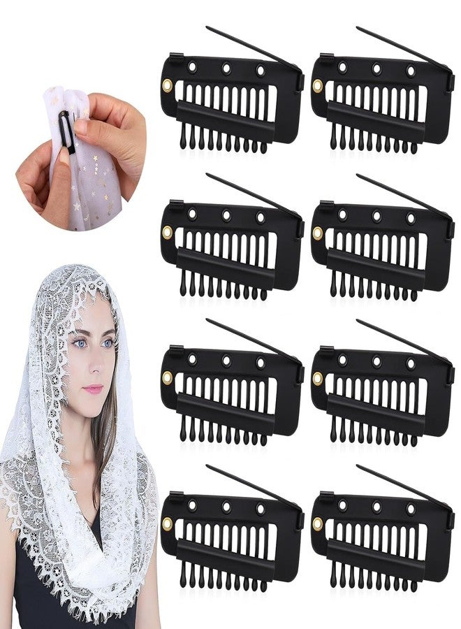 Rinpoche Chunni Clips With Safety Pins 10 Teeth Wig Clips Strong Dupatta Grip Clip Flat Dupatta Setting Clips Hair Extension Clips For Woman Hijab Veil Hair Extensions Hairpieces Pack of-6 (Black) (black) - Image 1