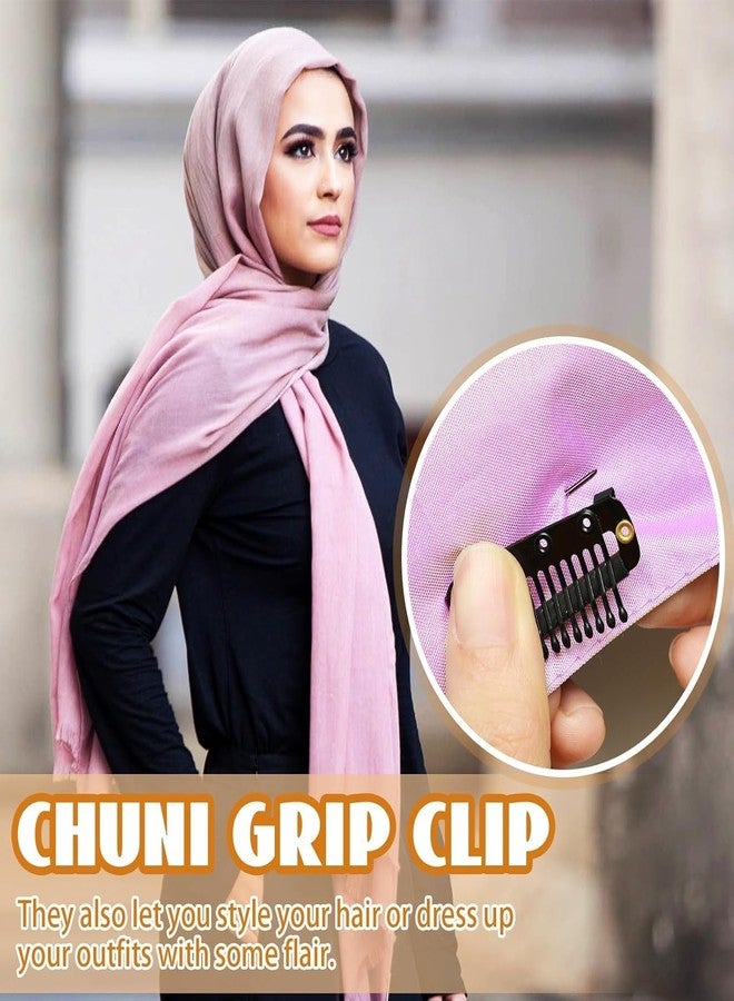 Rinpoche Chunni Clips With Safety Pins 10 Teeth Wig Clips Strong Dupatta Grip Clip Flat Dupatta Setting Clips Hair Extension Clips For Woman Hijab Veil Hair Extensions Hairpieces Pack of-6 (Black) (black) - Image 2