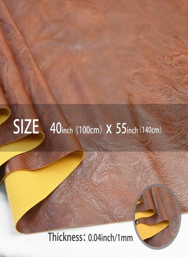 Yoquare 100cm x 140cm （39 x 54 Inch） Soft Leather Fabric - Faux Leather Fabric -1mm Thick for Upholstery - DIY Crafts - Brown Crazy Horse Distress - Image 2