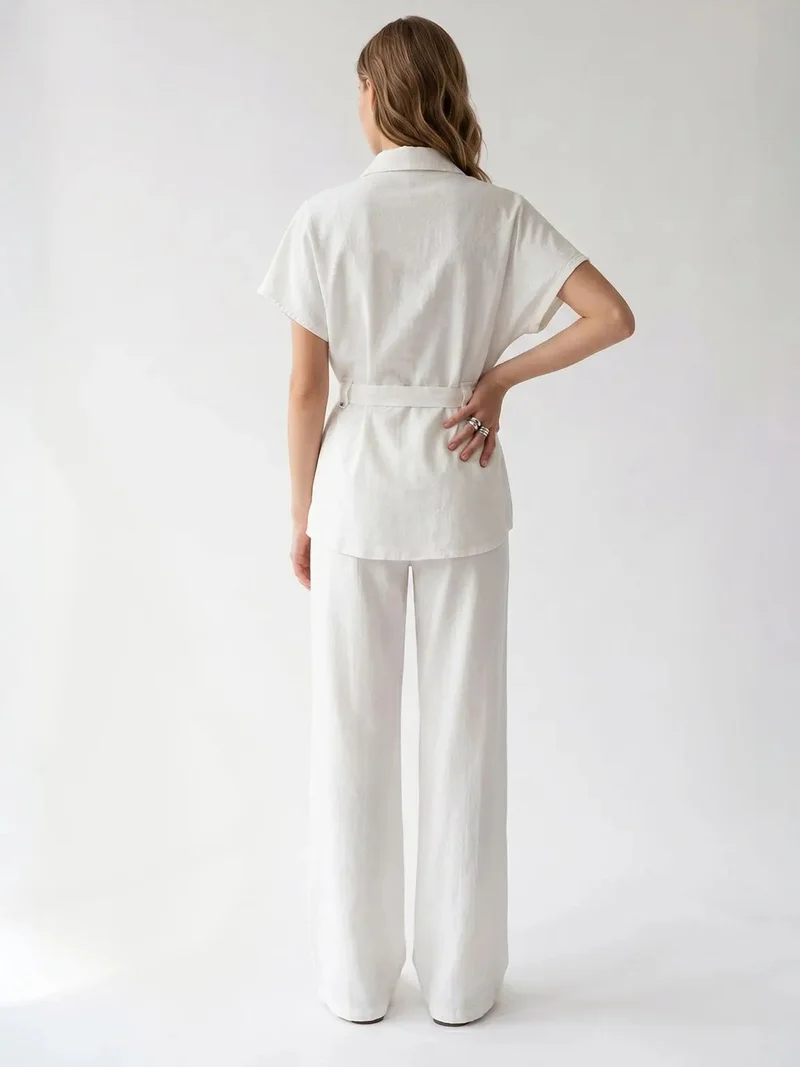 Mixray White MIXRAY Cotton Shirt And Wide-Leg Trousers Set for Women | Best Price UAE