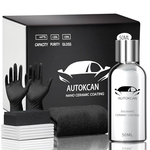 Autokcan Nano Ceramic Coating for Cars, 10H High Gloss 50ML Anti-Scratch SiO2 Ceramic Coating High Hydrophobic Mirror Paint Sealant Protection with Gloves - Image 1