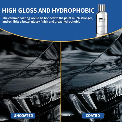 Autokcan Nano Ceramic Coating for Cars, 10H High Gloss 50ML Anti-Scratch SiO2 Ceramic Coating High Hydrophobic Mirror Paint Sealant Protection with Gloves - Image 4