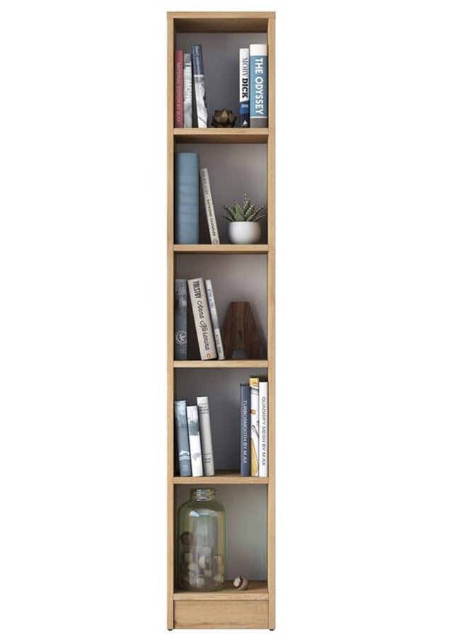 Home Canvas - Home Canvas Bookshelf with 5 Shelves Study Room Library Modern Wall Shelf Basket Walnut - Image 1