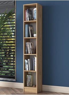 Home Canvas Bookshelf with 5 Shelves Study Room Library Modern Wall Shelf Basket Walnut