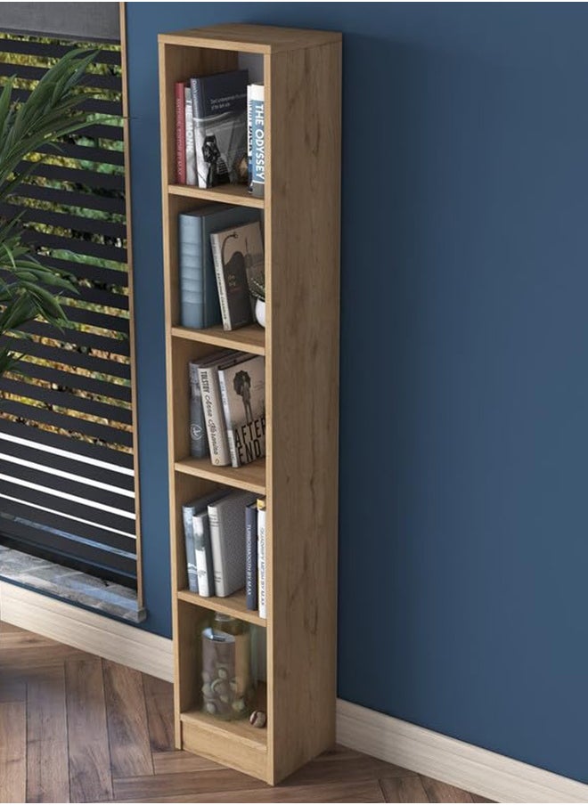 Home Canvas - Home Canvas Bookshelf with 5 Shelves Study Room Library Modern Wall Shelf Basket Walnut - Image 1