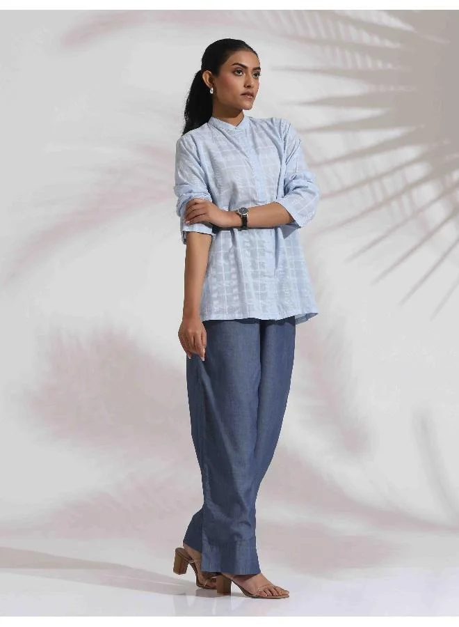 ترو برونز طقم بلوزة وبنطلون قطن كاروهات أزرق