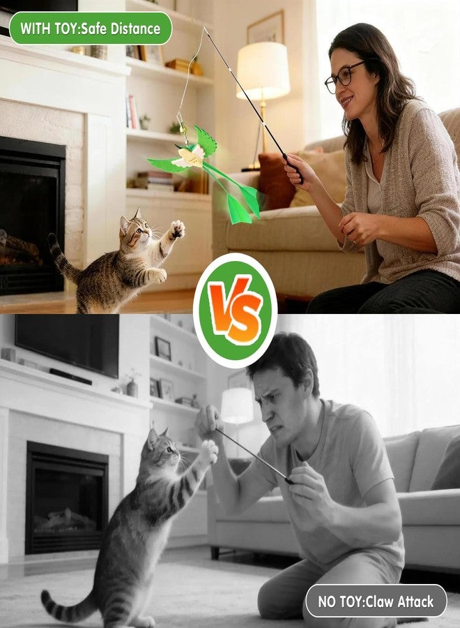 Walfront Interactive Cat Toys - Green Long-Tail Feather & Telescopic Rod | Encourages Jumping, Chasing, Hunting Play | Durable & Flexible | Ideal for Active Cats & Owner-Cat Interaction - Image 4