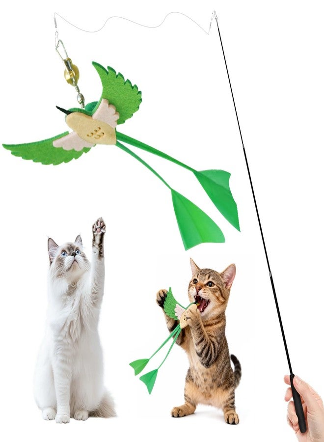 Walfront Interactive Cat Toys - Green Long-Tail Feather & Telescopic Rod | Encourages Jumping, Chasing, Hunting Play | Durable & Flexible | Ideal for Active Cats & Owner-Cat Interaction - Image 1