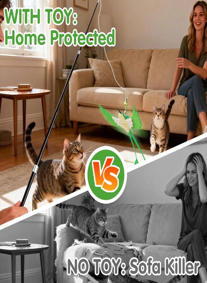 Walfront Interactive Cat Toys - Green Long-Tail Feather & Telescopic Rod | Encourages Jumping, Chasing, Hunting Play | Durable & Flexible | Ideal for Active Cats & Owner-Cat Interaction - Image 3