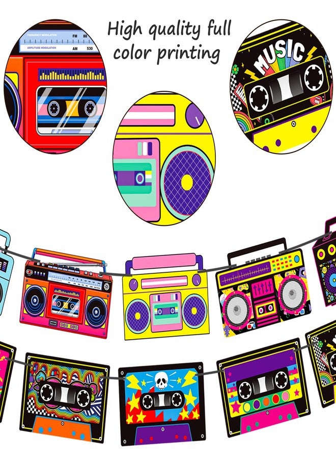 umoni Cassette Tape Party Banners Boom Box Party Decorations 4PCS Radio Boombox Cutout Banners 1980s Cassette Tape Party Decorations for 80's 90's Hip Hop Music Birthday Party Supplies - Image 5