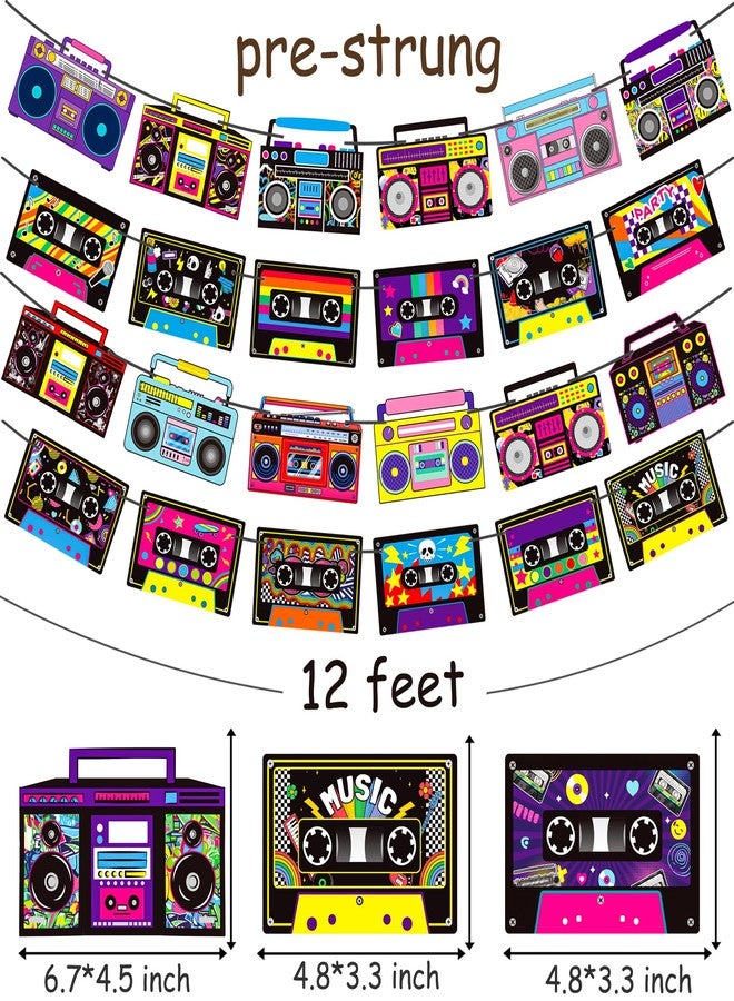 umoni Cassette Tape Party Banners Boom Box Party Decorations 4PCS Radio Boombox Cutout Banners 1980s Cassette Tape Party Decorations for 80's 90's Hip Hop Music Birthday Party Supplies - Image 3