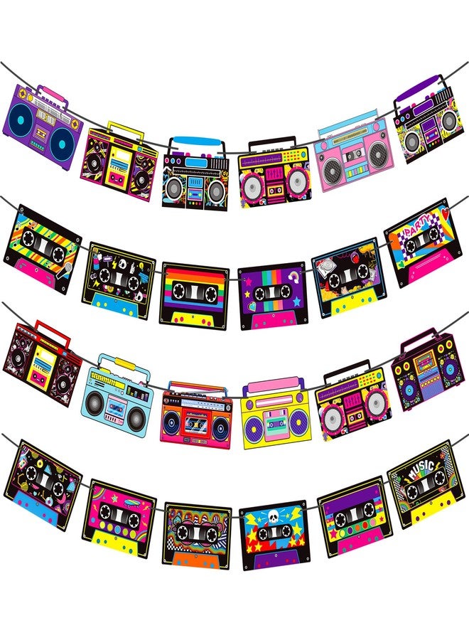 umoni Cassette Tape Party Banners Boom Box Party Decorations 4PCS Radio Boombox Cutout Banners 1980s Cassette Tape Party Decorations for 80's 90's Hip Hop Music Birthday Party Supplies - Image 1