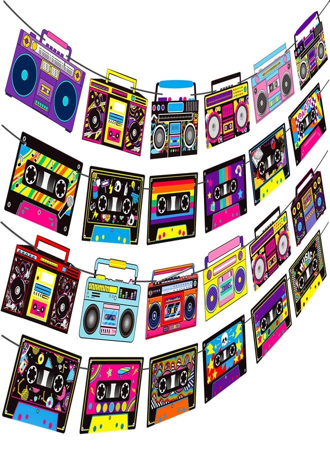 umoni Cassette Tape Party Banners Boom Box Party Decorations 4PCS Radio Boombox Cutout Banners 1980s Cassette Tape Party Decorations for 80's 90's Hip Hop Music Birthday Party Supplies - Image 2