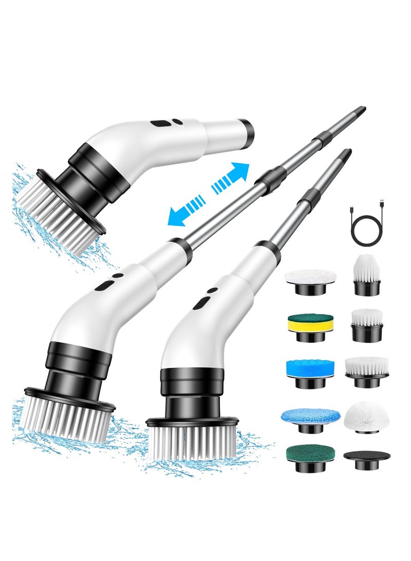 Huake Electric Cleaning Brush Rechargeable with 9 Replaceable Brush Heads, Retractable Cordless Portable Electric Scrubber, Safe  Waterproof Electric Brush for Cleaning Tile, Window, Floor, Bathtub  - Image 1