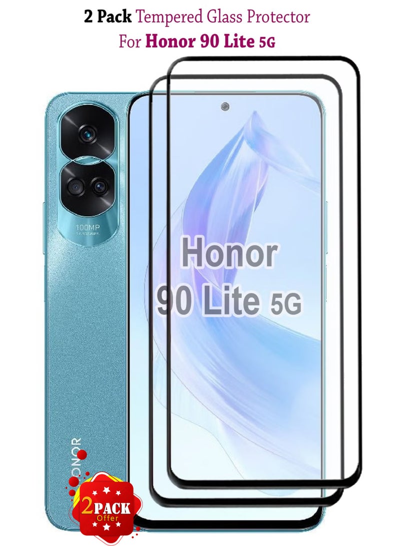 عبوتان من واقي الشاشة الزجاجي المقوى لهاتف Honor 90 Lite 5G - أسود - Image 1