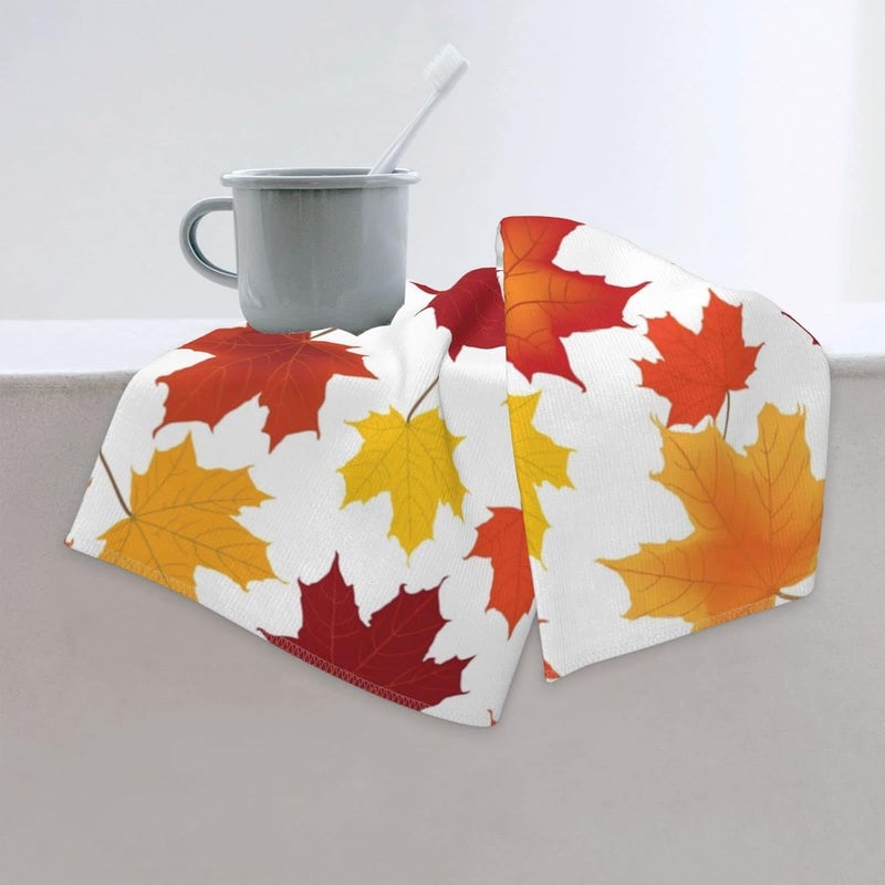 Perinsto Maple Leaves Hand Towel Fall Leaf Decorative Fingertip Towels Multipurpose for Bathroom Kitchen Gym and Spa, 27.5" X 15.7" - Image 3