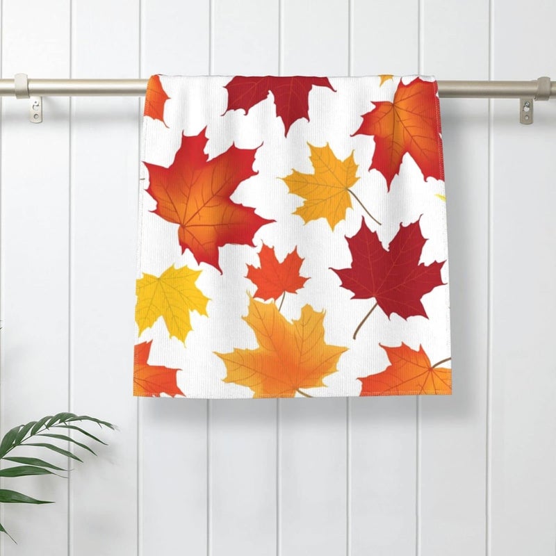 Perinsto Maple Leaves Hand Towel Fall Leaf Decorative Fingertip Towels Multipurpose for Bathroom Kitchen Gym and Spa, 27.5" X 15.7" - Image 2