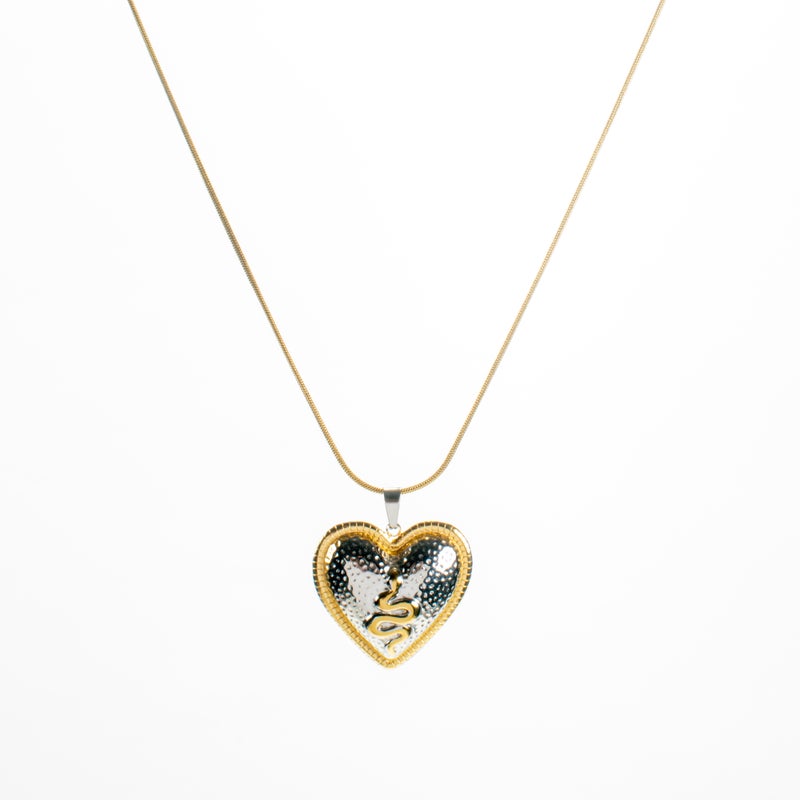 Two Tone Stainless Steel Heart Pendant Necklace - Image 1