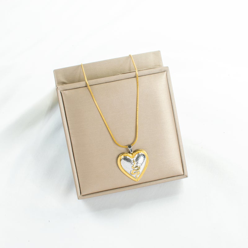 Two Tone Stainless Steel Heart Pendant Necklace - Image 2