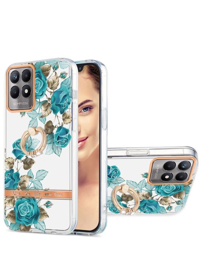 HuHa Case Cover For Realme 8i Ring IMD Flowers TPU Phone Case Blue Rose 