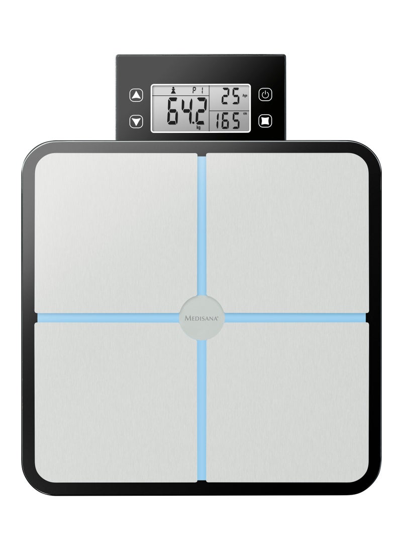 medisana BS 460, digital body analysis scale 180 kg / 396 lbs personal scale for measuring body fat, body water, muscle mass and bone weight, body fat scale with removable LCD display - Image 1