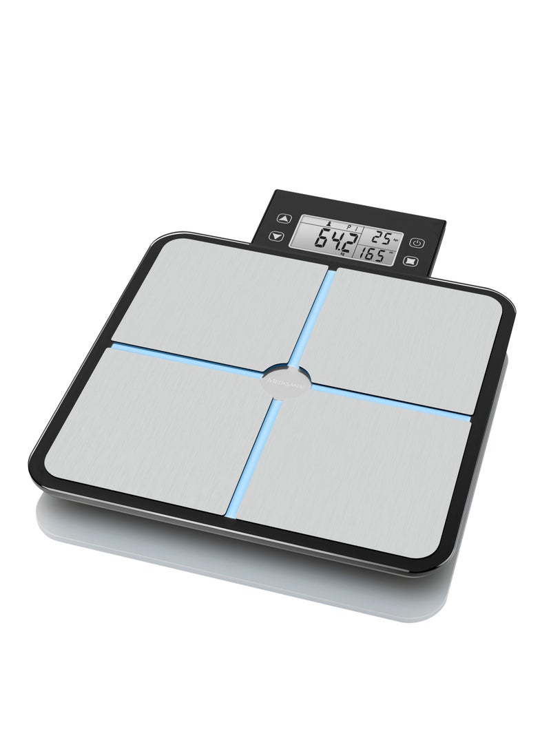 medisana BS 460, digital body analysis scale 180 kg / 396 lbs personal scale for measuring body fat, body water, muscle mass and bone weight, body fat scale with removable LCD display - Image 2