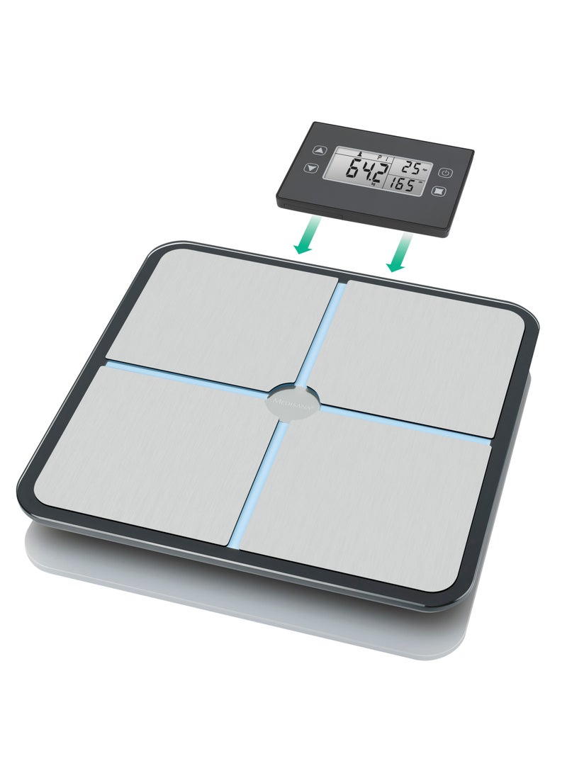 medisana BS 460, digital body analysis scale 180 kg / 396 lbs personal scale for measuring body fat, body water, muscle mass and bone weight, body fat scale with removable LCD display - Image 3