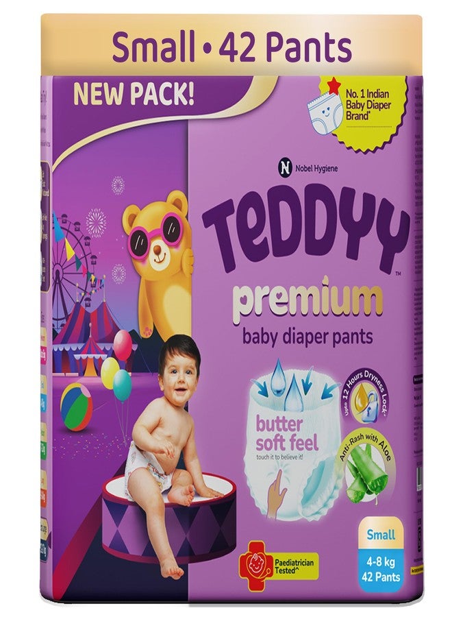 Teddyy Premium Baby Diapers S Size, Pant Style | Small (4-8 kg), 42 Pants | Butter Soft Feel | Anti-Rash with Aloe Vera &12 Hours Dryness Lock - Image 1