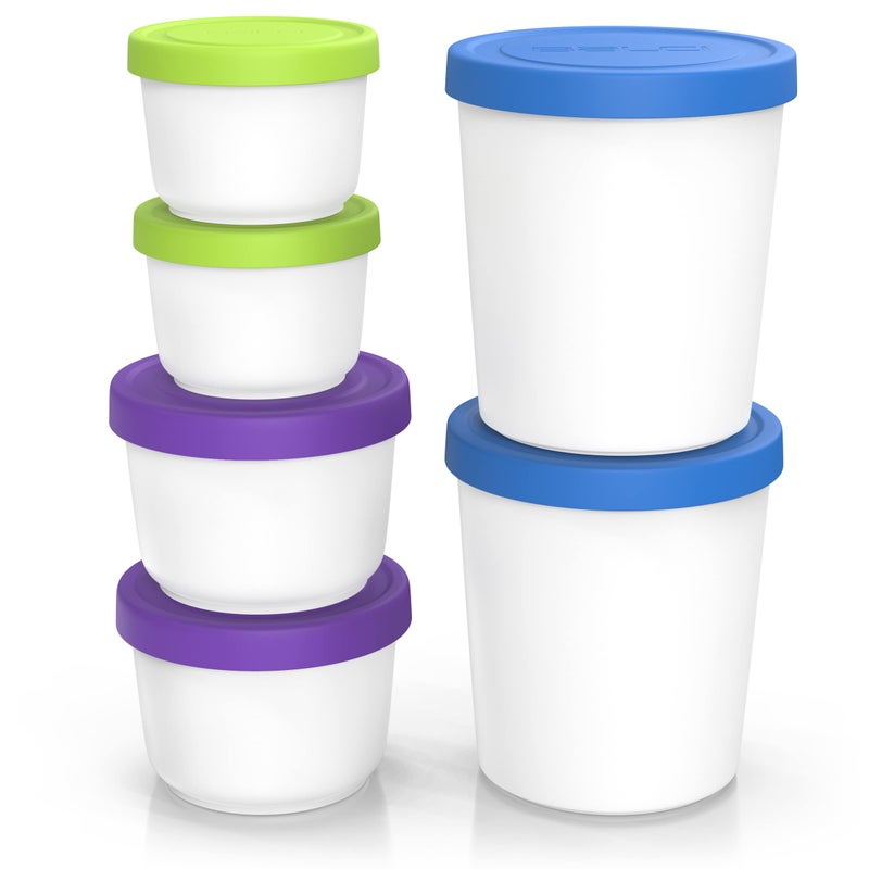 BALCI  Premium Ice Cream Containers 6 Pack  1 Quart 16oz  8oz Perfect Freezer Storage Tubs with Lids for Ice Cream Sorbet and Gelato  Blue  Purple  Green