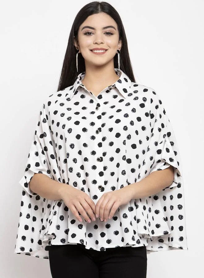 Kassually Kassually Polka Dot Print Cape Sleeve Shirt