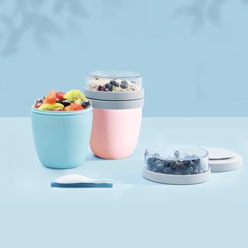 Soko 2-Tier Lunch Pot, Oats-Yogurt Overnight Container with Lids, Portable Breakfast On The Go Cup/Jar, Airtight Storage Bowl, Kitchen Healthy Eating Food for Salad, Cereal, Fruit, Milk - Grey - Image 4