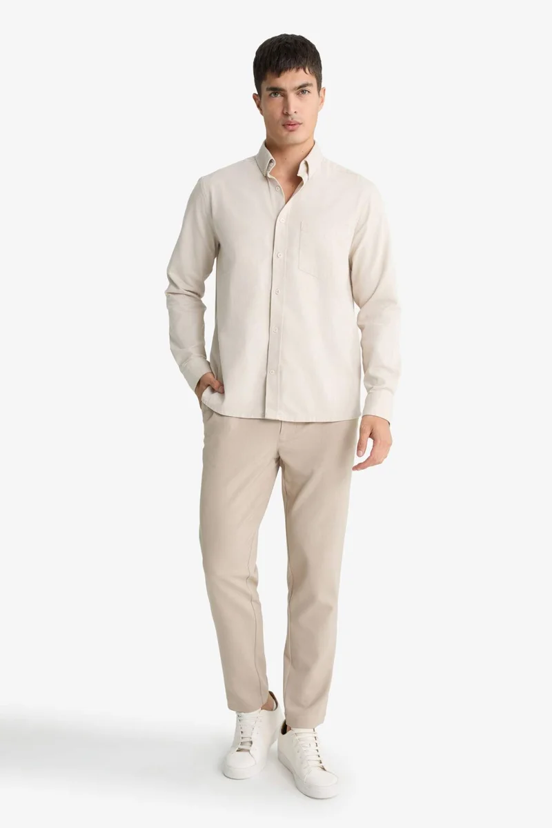 ديفاكتو Regular Fit Polo Neck Gabardine Long Sleeve Shirt