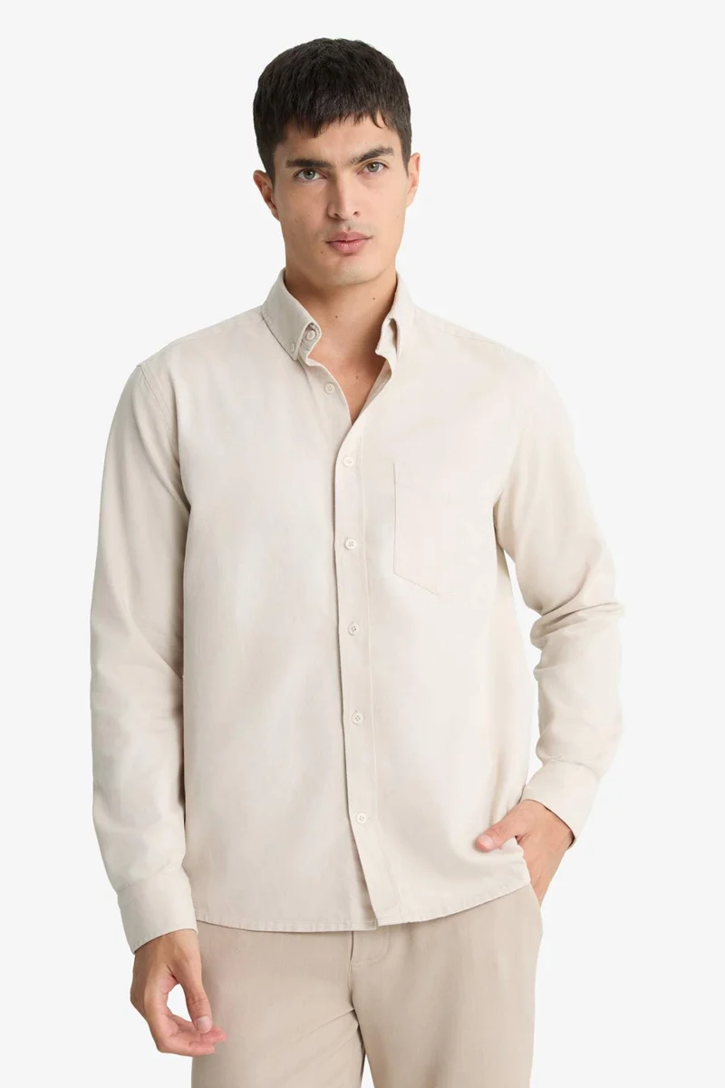 ديفاكتو Regular Fit Polo Neck Gabardine Long Sleeve Shirt
