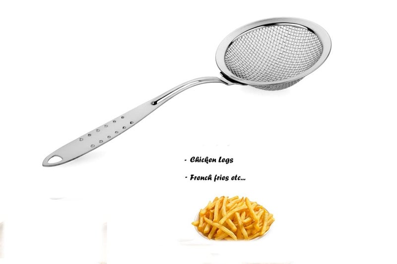 Hirparag Hirparag Stainless Steel Round Oil Filter galani Jara Skimmer Strainer Steel Frying Spoon Puri Strainer Round Oil Filter Grid Spoon with Handle Pack of 1 - Image 3
