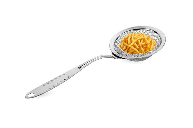 Hirparag Hirparag Stainless Steel Round Oil Filter galani Jara Skimmer Strainer Steel Frying Spoon Puri Strainer Round Oil Filter Grid Spoon with Handle Pack of 1 - Image 4