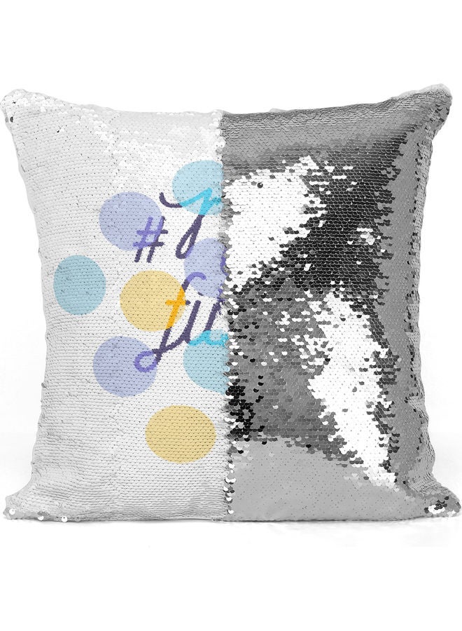 No Filter Quote Themed Sequin Decorative Throw Pillow White/Blue/Silver 40x40cm - Image 3