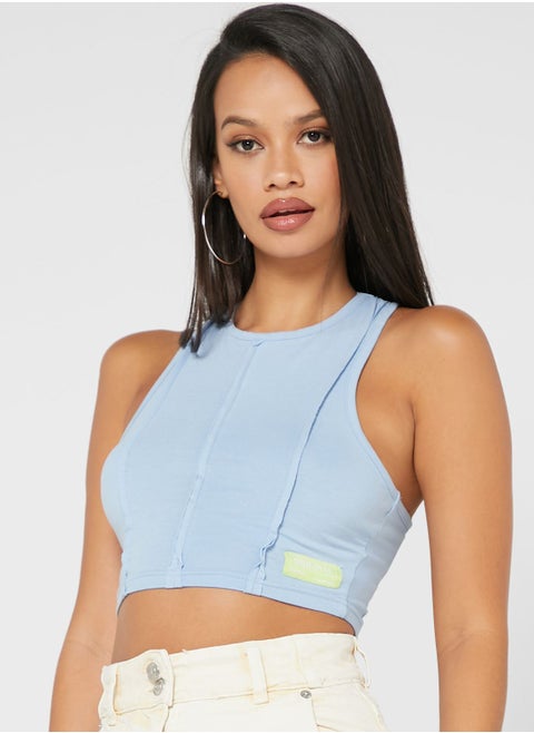 Exposed Seam Detail Racer Neck Top