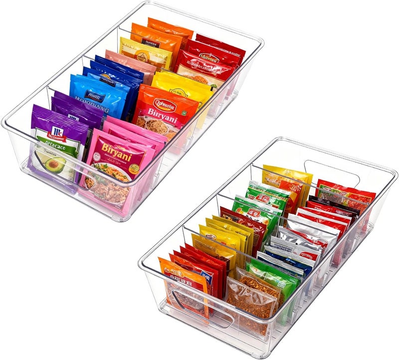 Wiojtry 2 Pcs Seasoning Packet Organizer, seasoning organizer for cabinet, ood Storage Organizer Box with Detachable Dividers Snacks Spice Packets Holder for Kitchen, Pantry, Cabinet, Countertop - Image 1