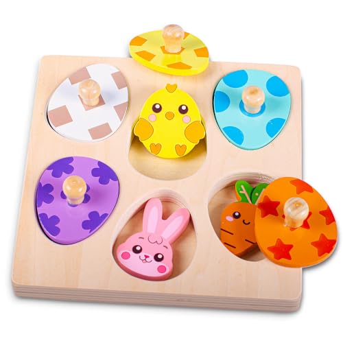 Waybla Easter Basket Stuffers EasterThemed Wooden Peg Puzzle for Toddlers 13 Years Montessori Educational Toy and Learning Activity - Image 1