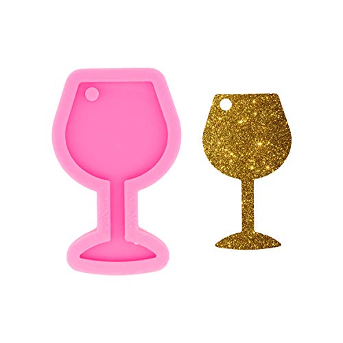 Angel Wings Super Glossy Red Wine Glasses Shape Keychain Molds Resin Silicone Mold for DIY Polymer Clay Molds Epoxy Craft Wine Cup Shape Mold with Hole - Image 1