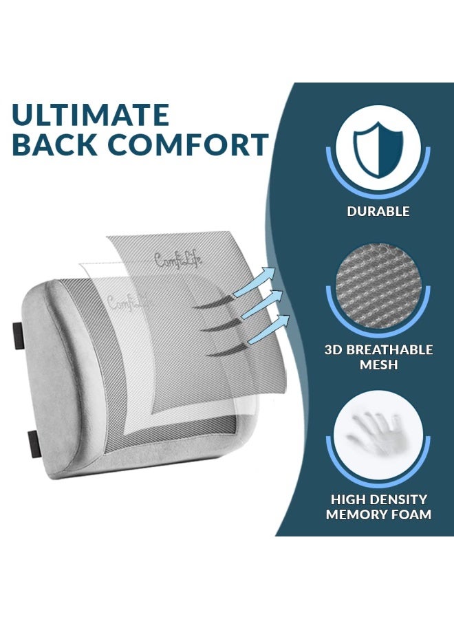 ComfiLife Lumbar Support Back Pillow Office Chair And Car Seat Cushion Memory Foam With Adjustable Strap And Breathable 3D Mesh Grey - Image 2