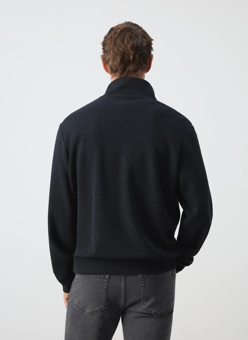 Mango Man 56-NAVY Brushed Sweatshirt With Zip Neck for Men | Best Price UAE