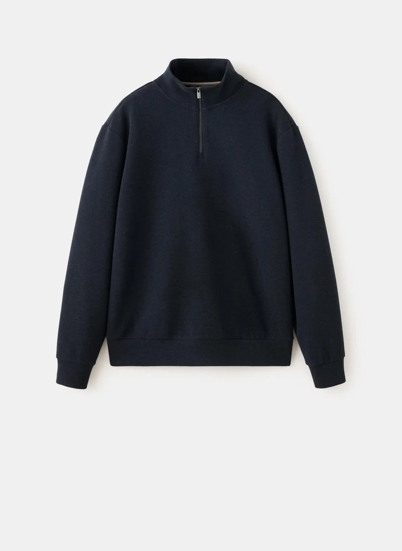 Mango Man 56-NAVY Brushed Sweatshirt With Zip Neck for Men | Best Price UAE