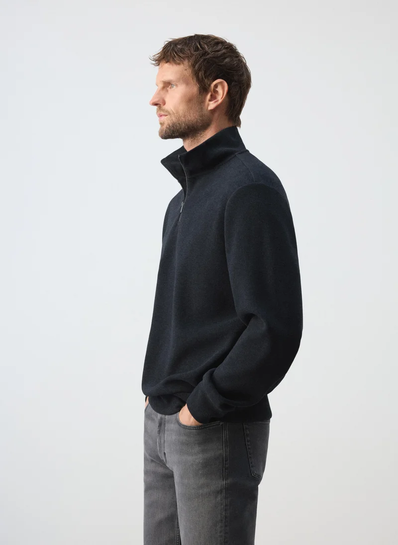 Mango Man 56-NAVY Brushed Sweatshirt With Zip Neck for Men | Best Price UAE