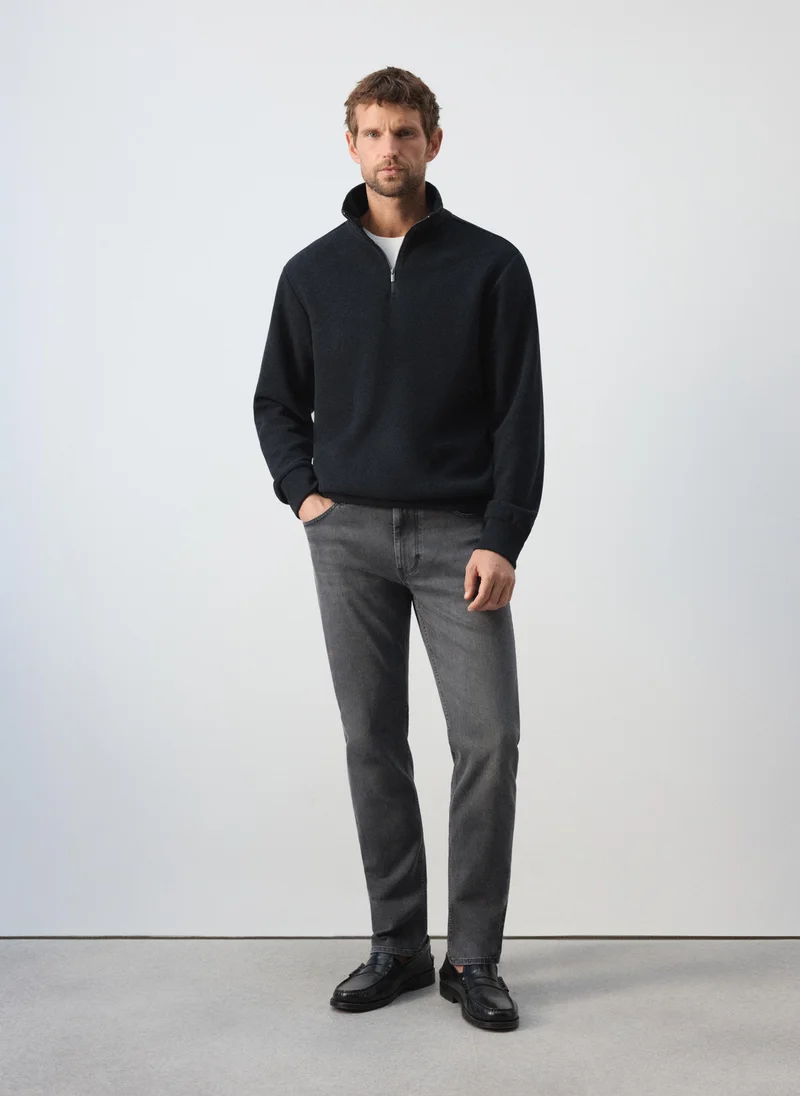 Mango Man 56-NAVY Brushed Sweatshirt With Zip Neck for Men | Best Price UAE