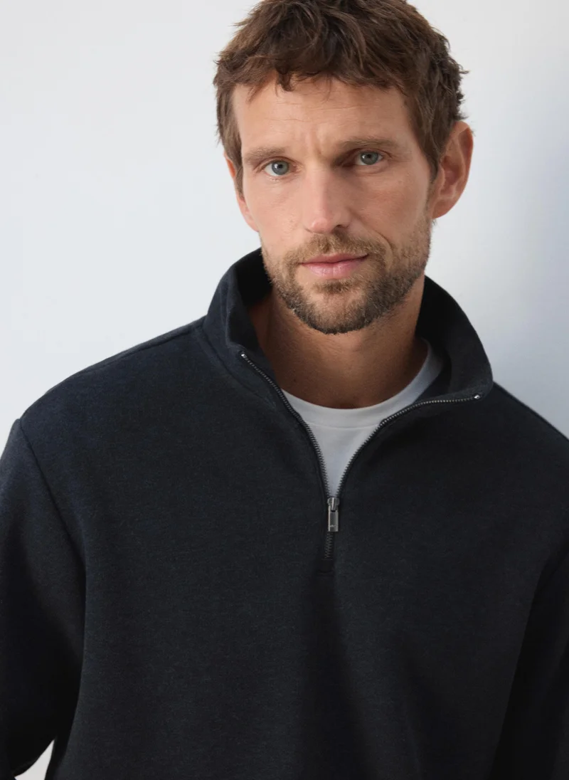 Mango Man 56-NAVY Brushed Sweatshirt With Zip Neck for Men | Best Price UAE